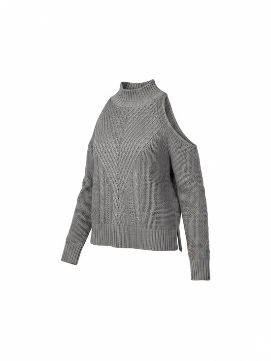 Miou Muse Sweaters - Miou Muse Cold Shoulder Silk-Knit Mock Neck Sweater Grey Women Sz L